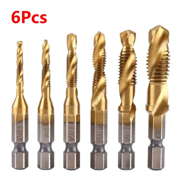 Hex Shank Titanium Plated HSS Screw Thread Metric Tap Drill Bits Screw Machine Compound Tap M3 M4 M5 M6 M8 M10 Hand Tools - Image 34