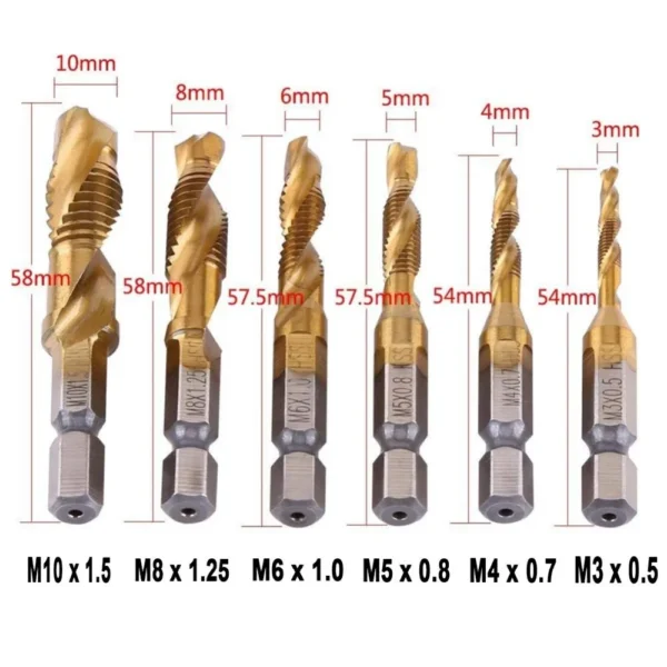 Hex Shank Titanium Plated HSS Screw Thread Metric Tap Drill Bits Screw Machine Compound Tap M3 M4 M5 M6 M8 M10 Hand Tools - Image 35