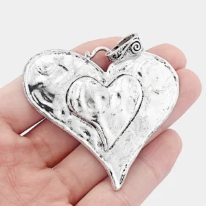 3pcs Hammered Heart Charms Pendants for Jewelry Making Findings 65x60mm