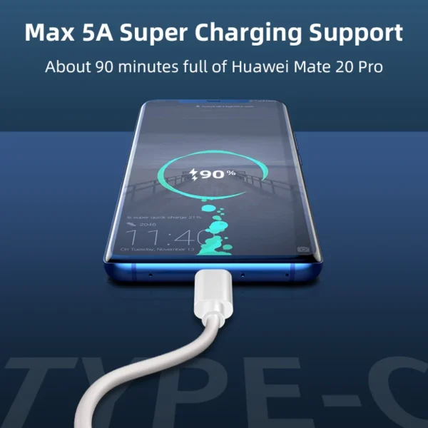 AUFU Super Fast Charge Cable for Huawei P30 Pro 5A USB Type C Cable Type-C Cable for Huawei P20 Pro Mate 20 Pro Mate 10 Pro P10 - Image 10