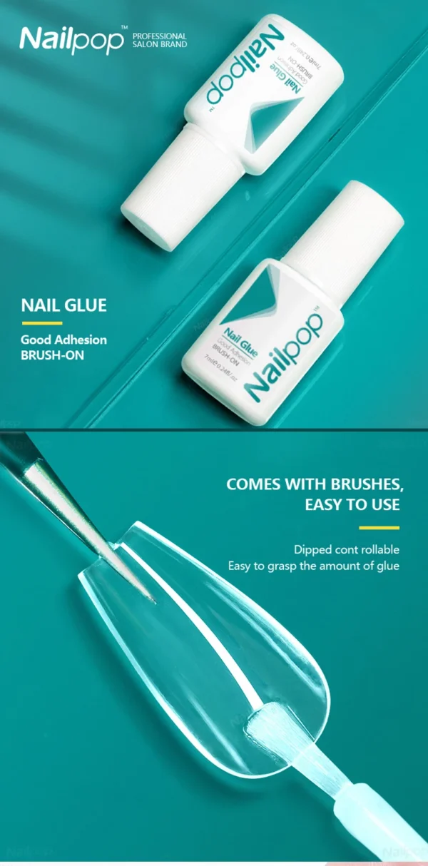 Nailpop Nail Glue for False Tips Glitter Acrylic Nail Art Adhesive Manicure Tool Rhinestone Glue Bottle Cap with Brush 2pcs - Image 9