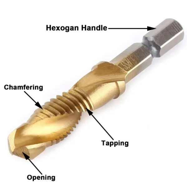 Hex Shank Titanium Plated HSS Screw Thread Metric Tap Drill Bits Screw Machine Compound Tap M3 M4 M5 M6 M8 M10 Hand Tools - Image 38