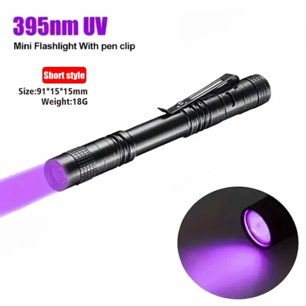 UV Flashlight 395nm Ultraviolet Torch With Pen Clip Portable AAA Batteries Used Violet Light Pet Urine Scorpion Detector UV Lamp - Image 11
