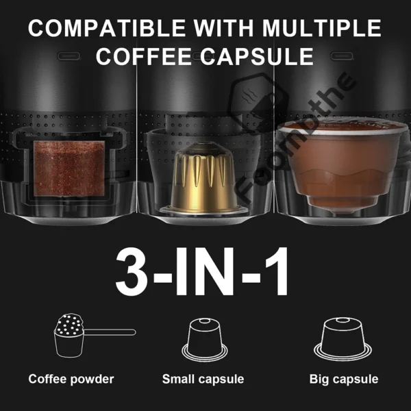 Wireless Electric Portable Espresso Coffee Machine for Car & Home Camping Coffee Maker 3-in-1 Capsule Powder Travel Coffee Maker - Image 6
