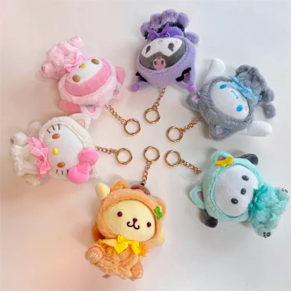 Sanrio Hello Kitty Keychain My Melody Kuromi Plush Keyring Kawaii Cinnamoroll Children Toys Keychains Cute Pompom Purin Gifts - Image 2
