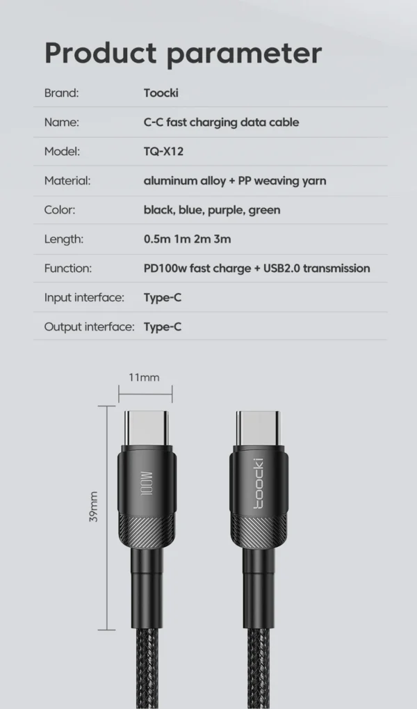 Toocki 100W Type C to USB C Cable PD 3.0 Quick Charge 4.0 Fast Charging Type C to Type C for iPhone 15 Macbook Samsung Xiaomi - Image 24
