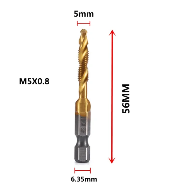 Hex Shank Titanium Plated HSS Screw Thread Metric Tap Drill Bits Screw Machine Compound Tap M3 M4 M5 M6 M8 M10 Hand Tools - Image 29