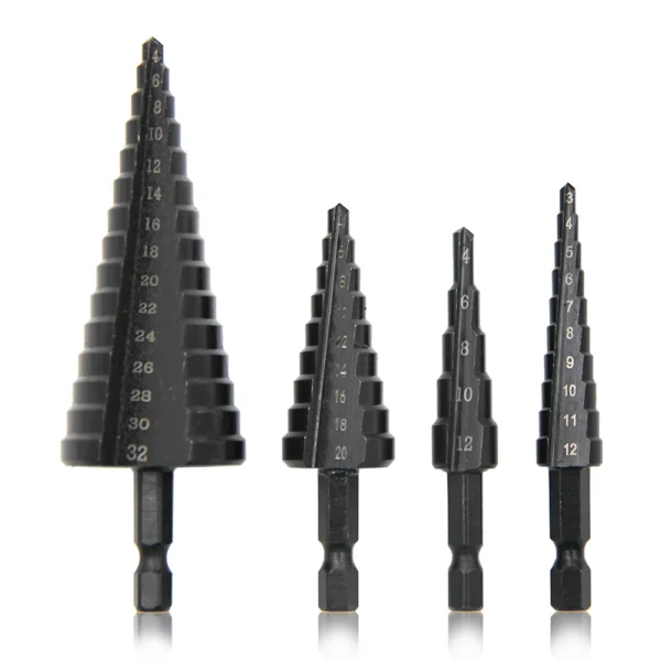 Hexagonal shank straight groove black step drill bit 3-12/4-12/4-20/4-32mm reaming step drill tower drill tool set - Image 2