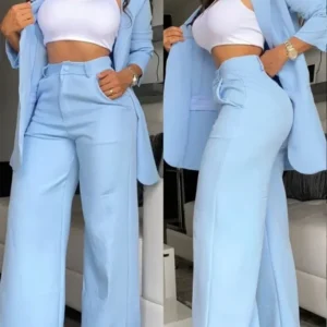 Elegant Autumn Women's Blazer and Pants Two Piece Set Female Outifits Fashion Notched Collar Coat & Pocket Design Trouser Suit