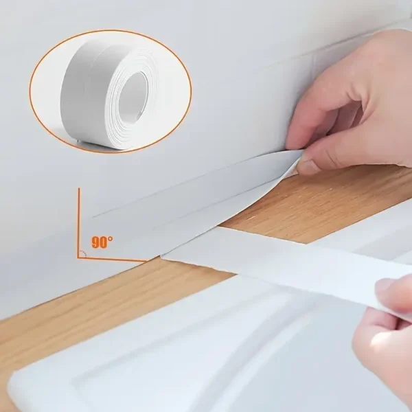 1 Roll of Waterproof White PVC Self-Adhesive Tape - Perfect for Bathroom, Sink & Kitchen - Super Strong Stickiness! - Image 2