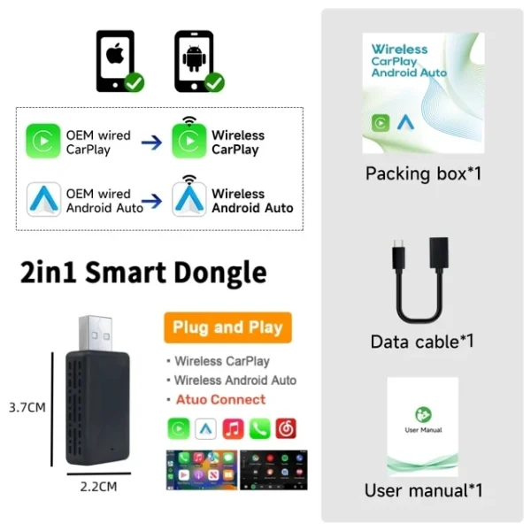 Wireless Carplay Adapter Android Auto Wireless Smart Dongle 2in1 For Volvo Benz Audi Kia Hyundai VW Mazda Cadillac MG Peugeot - Image 7