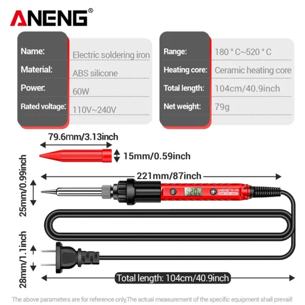 ANENG SL104/SL105 Electric Soldering Iron Professional Digital Display Adjustable Temperature Portable Kit Welding Solder Repair - Image 4