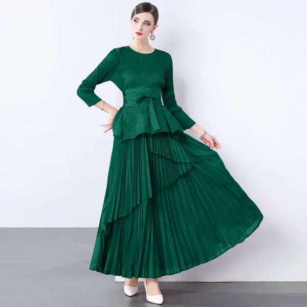 Miyake Irregular Lantern Skirt Top+long Lace Up Pleated Skirt Womens Two Peice Sets French Retro Pleated Autumn Skirts 2024 - Image 9