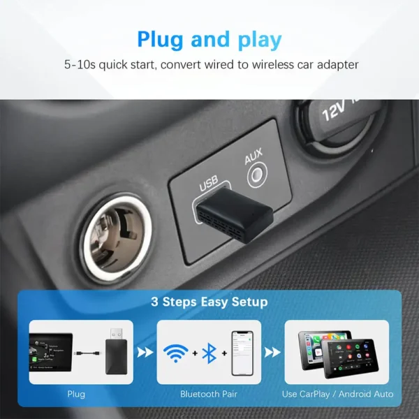 2in1 Wired to Wireless CarPlay Android Auto Adapter for OEM Car Stereo With USB Plug and Play - Image 4