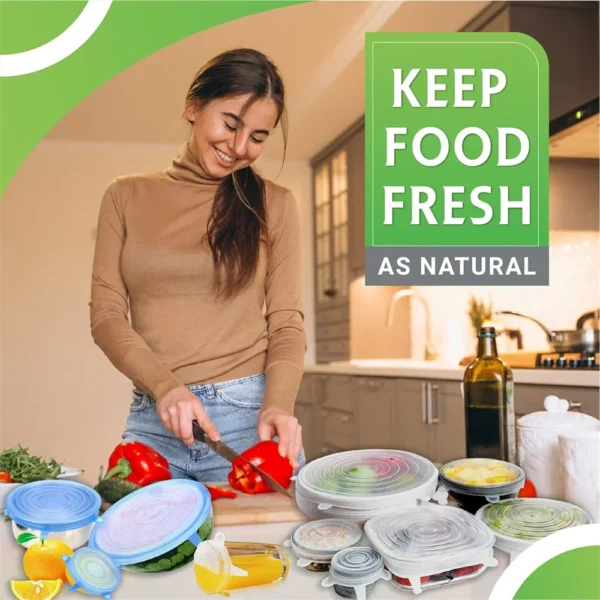 6Pcs Food Grade Silicone Preservation Cover Reusable Airtight Food Universal Dish Stretch Round Lids For Kitchen Accessories - Image 2