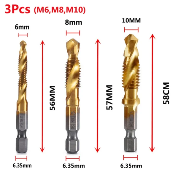 Hex Shank Titanium Plated HSS Screw Thread Metric Tap Drill Bits Screw Machine Compound Tap M3 M4 M5 M6 M8 M10 Hand Tools - Image 12