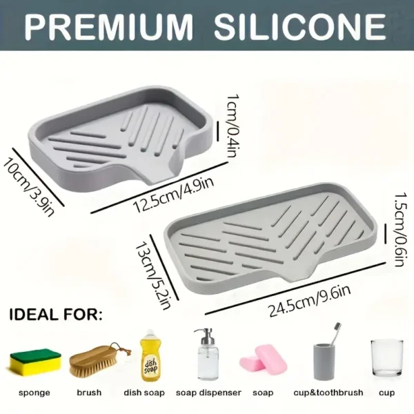 Silicone Faucet Mat Kitchen Sink Tray Soap Dispenser Sponge Drain Pad Sink SplashDrying Mat Countertop Storage Tray SoapTray - Image 3