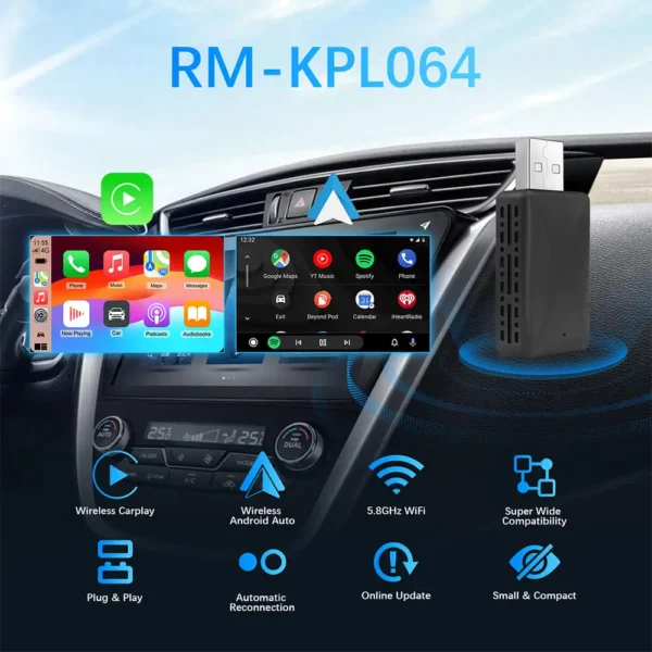2in1 Wired to Wireless CarPlay Android Auto Adapter for OEM Car Stereo With USB Plug and Play - Image 8