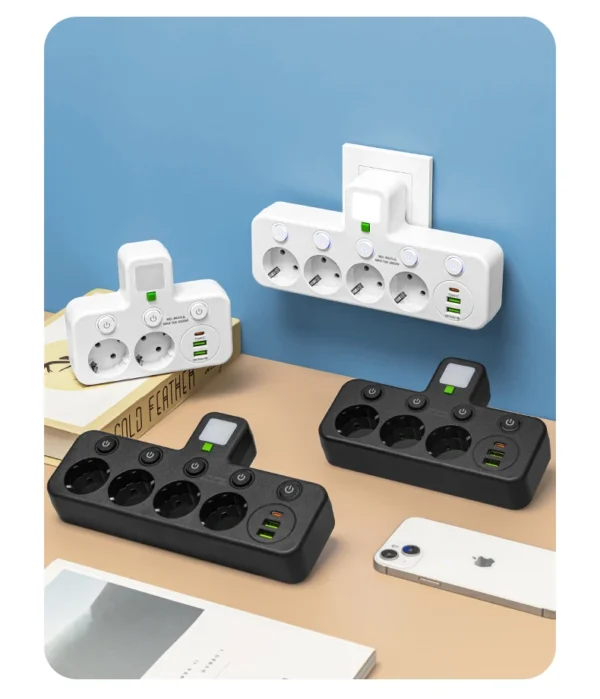 EU plug and socket 4 sockets, multi plug wall power plug and socket without extension cable or USB and Type-C port - Image 10