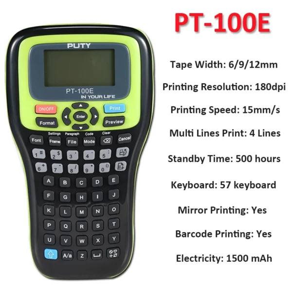 PT-100E Print 6mm/9mm/12mm label Compatible Brother P-touch handheld cable self-adhesive laminated label maker - Image 13