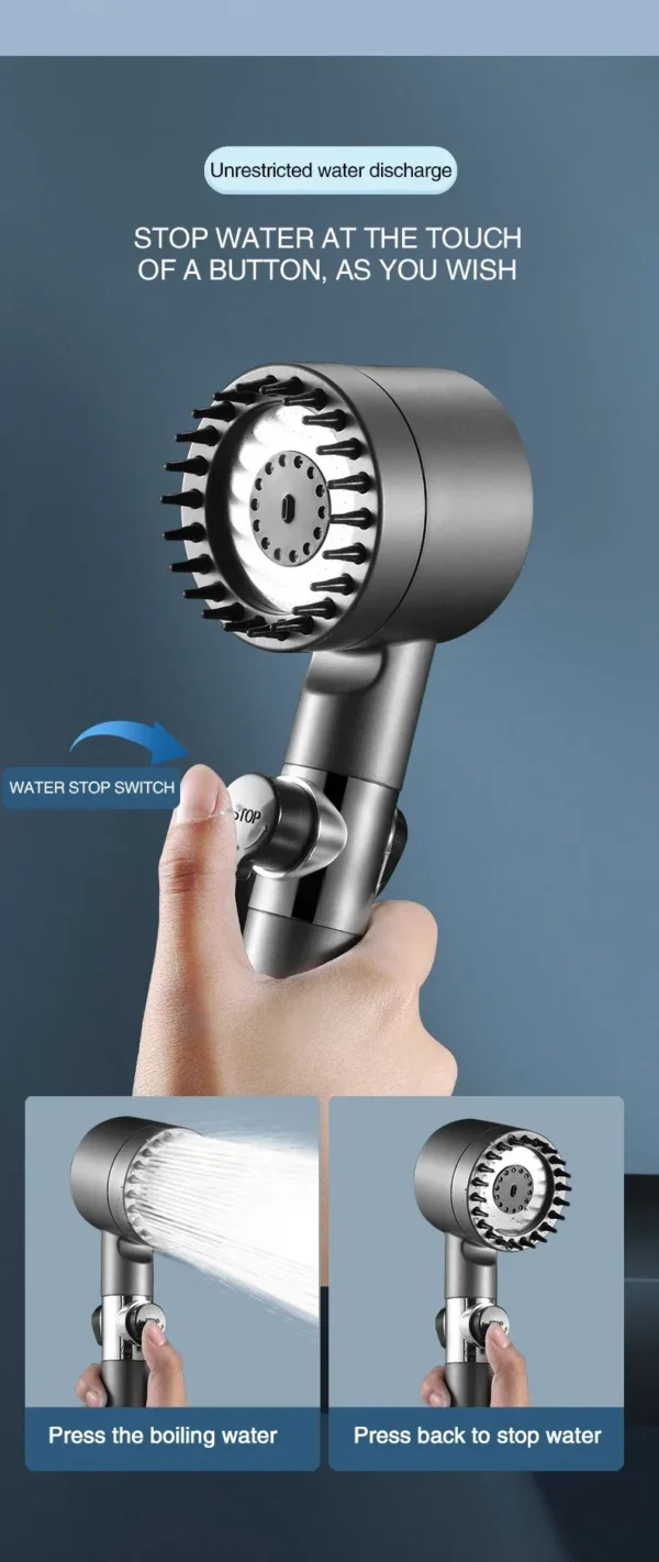 High Pressurized Filter Shower Head 3-mode Adjustable Spray with Massage Brush Rain Faucet Bathroom Accessories - Image 13