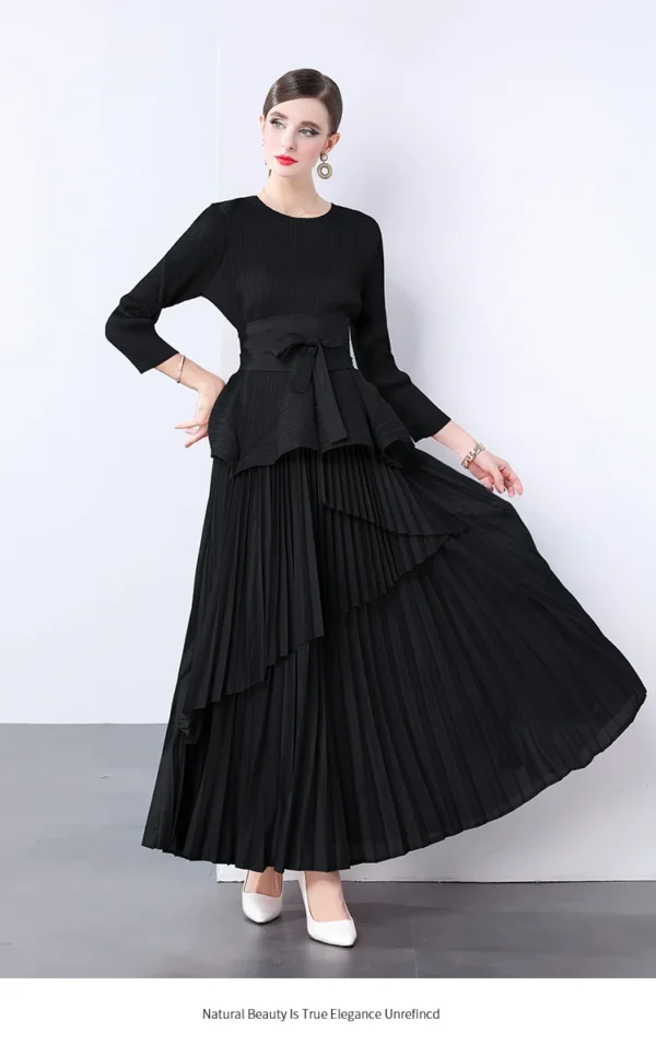 Miyake Irregular Lantern Skirt Top+long Lace Up Pleated Skirt Womens Two Peice Sets French Retro Pleated Autumn Skirts 2024 - Image 20
