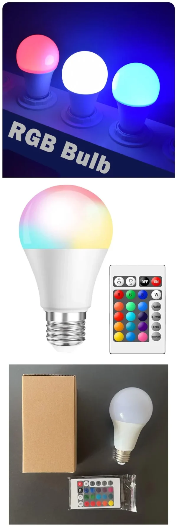 16 Colors RGB Bulb LED Multicolor Bulb E27 220V Household Lighting Dimmable 24 Key Remote Control Smart Lamp Atmosphere Light - Image 12