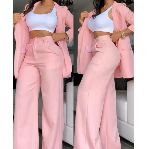 Elegant Autumn Women's Blazer and Pants Two Piece Set Female Outifits Fashion Notched Collar Coat & Pocket Design Trouser Suit - Image 18