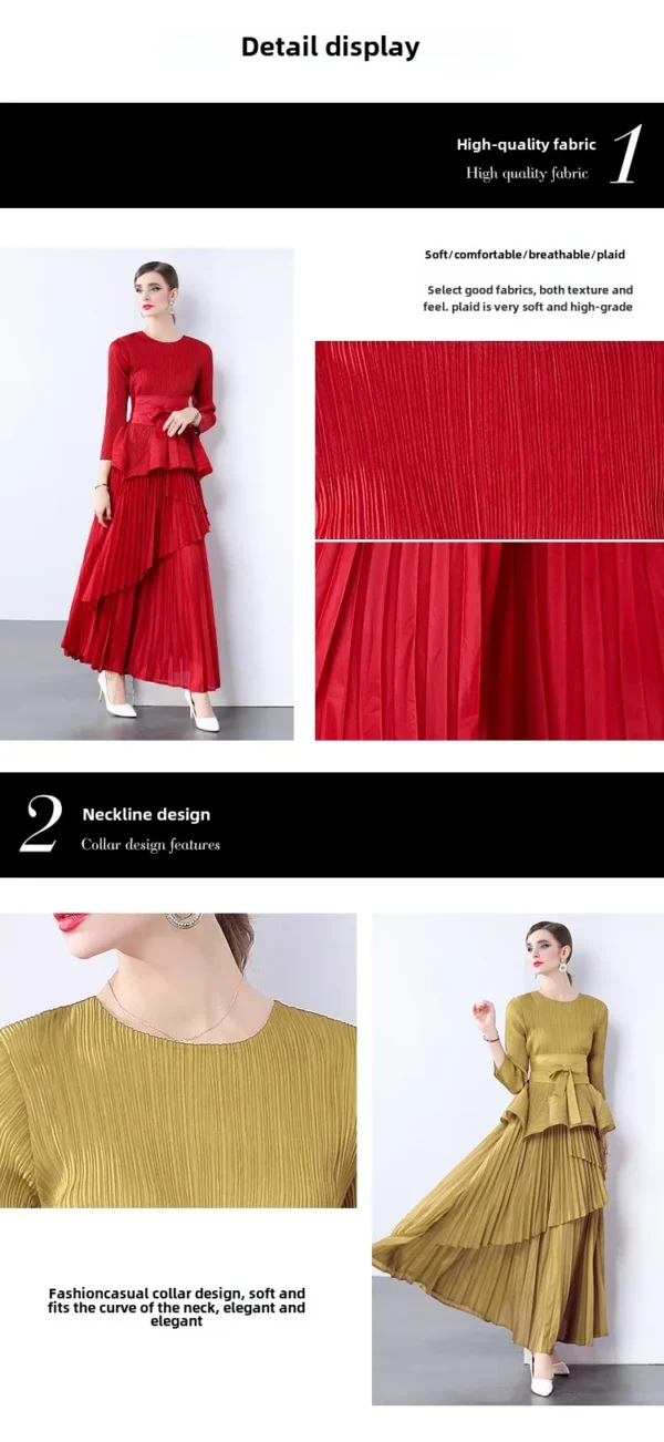Miyake Irregular Lantern Skirt Top+long Lace Up Pleated Skirt Womens Two Peice Sets French Retro Pleated Autumn Skirts 2024 - Image 16