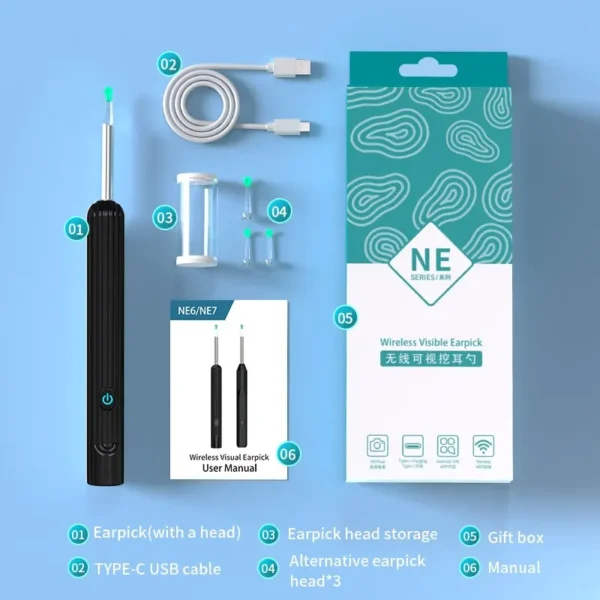 Smart Visual Ear Cleaner with Camera 1296P Ear Sticks USB C Charging Ear Wax Removal Tool WIFI Connection 6 LED Lights Earpick - Image 7