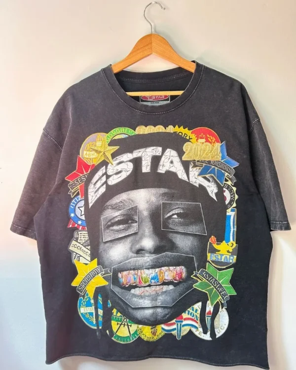 2024 Trendy Streetwear American Retro Spoof Portrait Print Oversized T-shirt Y2K Harajuku Rock Punk Style Pure Cotton Casual Top - Image 2