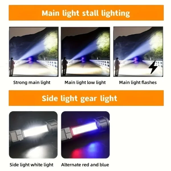 Heinast High Power LED Flashlight Powerful TYPE-C Rechargeable COB Flashlight With Side Light Torch For Outdoor Camping Hiking - Image 6