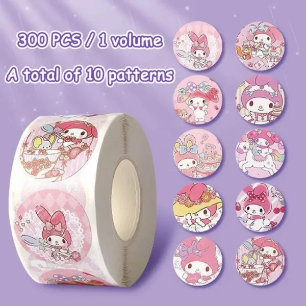 300Pcs/roll Sanrio Sticker Cartoon Kids Student Handbooks Kuromi Melody Reward Stickers Gift Girl Boy Decoration Decals Toys - Image 20