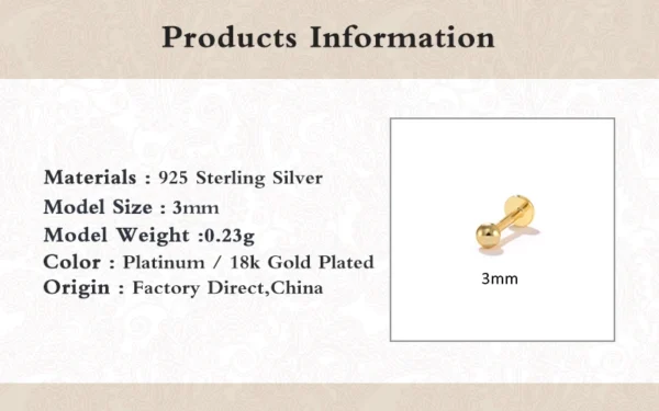 Aide 925 Sterling Silver 1PC Flat End Piercing Jewelry For Women Zircon Evil Eye Lightning Sphere Stud Earrings Labret Lip Ring - Image 55
