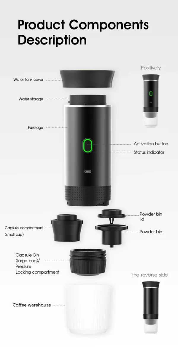 Wireless Electric Portable Espresso Coffee Machine for Car & Home Camping Coffee Maker 3-in-1 Capsule Powder Travel Coffee Maker - Image 27