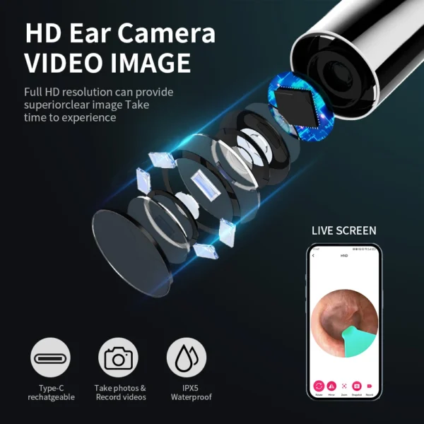 Ear Cleaner with Camera Set HD Ear Sticks Otoscope USB C Charging Endoscope Wax Removal Tool Earpick Ear Cleaning Set NK3 Pro - Image 4