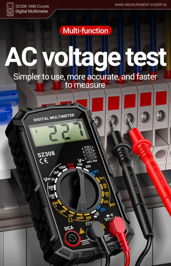 ANENG SZ308 Square Wave Digital Tester 1999 Counts HFE Triode Buzzer Multimeter AC/DC Voltage 10A Current Multimeters Meter Tool - Image 13