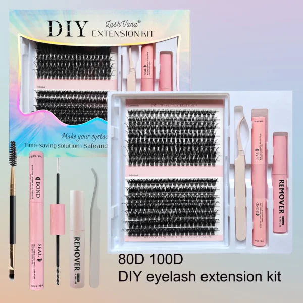 Lashes Clusters Set Extensions Kit Fake eyelashes Mix Lash Clusters with Lash Bond Seal and Lash Applicator Tool Makeup - Image 12