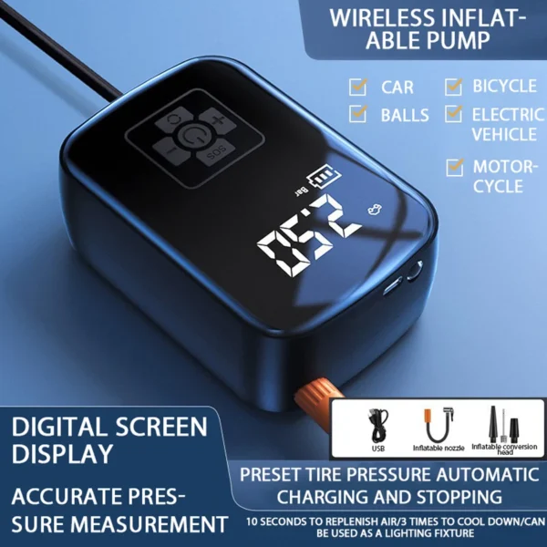 1PC Car Mounted Wireless Digital Display Inflation Pump Portable Wireless Air PumpTire Inflator for Electric Cars - Image 8