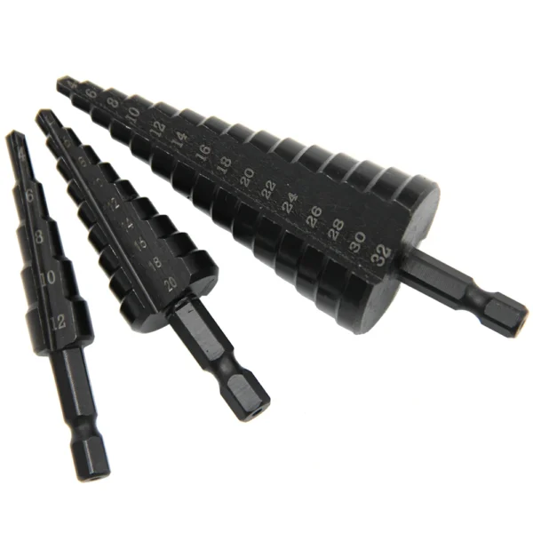 Hexagonal shank straight groove black step drill bit 3-12/4-12/4-20/4-32mm reaming step drill tower drill tool set - Image 4