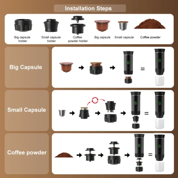 Wireless Electric Portable Espresso Coffee Machine for Car & Home Camping Coffee Maker 3-in-1 Capsule Powder Travel Coffee Maker - Image 20