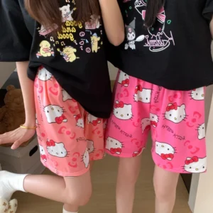 New KT Pajama Pants Woman Kawaii Home Shorts Summer Anime Loose Elastic Waist Girls Sleeping Homewear Soft Fashion Pant Gifts