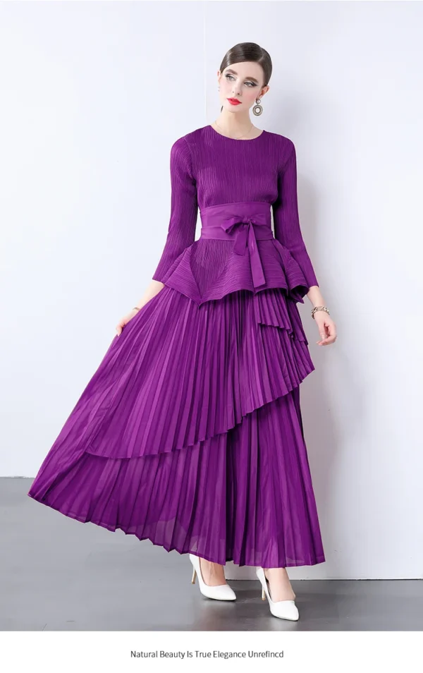 Miyake Irregular Lantern Skirt Top+long Lace Up Pleated Skirt Womens Two Peice Sets French Retro Pleated Autumn Skirts 2024 - Image 26