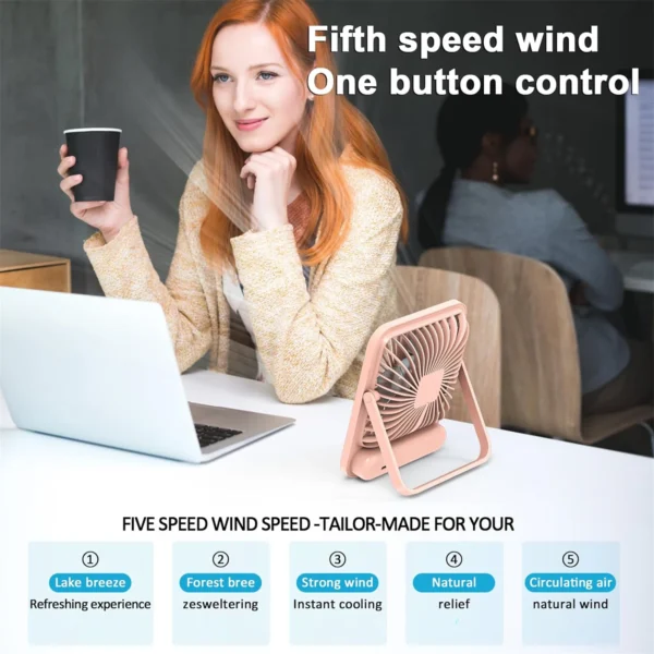 Desk Fan, Portable USB Rechargeable Fan, 180° Tilt Folding Personal Fan With Power Display, 5 Speeds Ultra Quiet Table Fan - Image 17