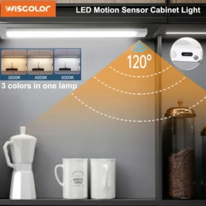 Wiscolor Type-C USB Wireless LED Cabinet Light Rechargeable Motion Sensor Magnetic For Kitchen Wardrobe Emergency Lighting