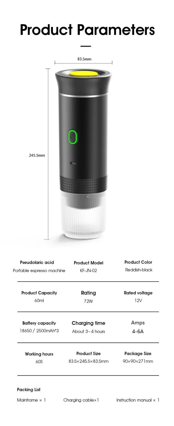 Wireless Electric Portable Espresso Coffee Machine for Car & Home Camping Coffee Maker 3-in-1 Capsule Powder Travel Coffee Maker - Image 28
