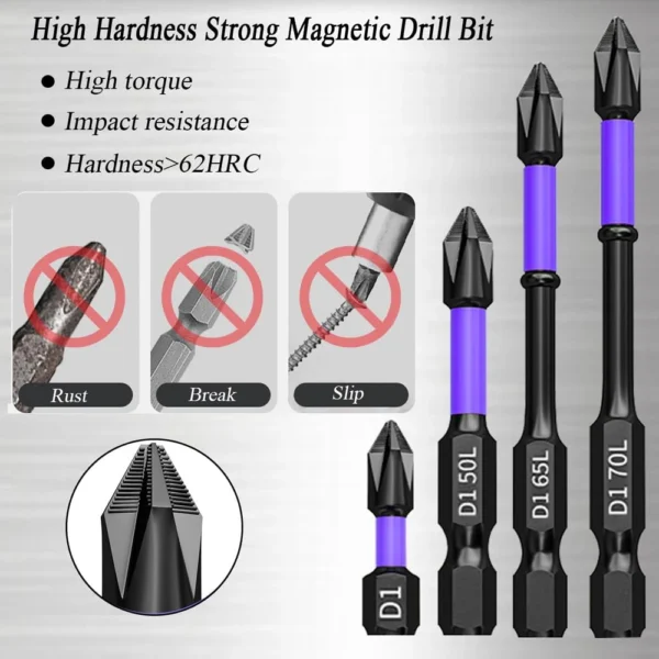 6/12 Pcs Magnetic Screwdriver Bits Non-slip Shockproof Phillips Impact Bits Hex Shank Alloy Steel Bits Suitable for Power Tools - Image 5