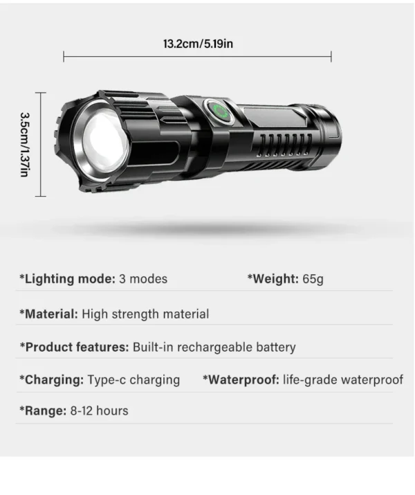High Strong Power Led Flashlights 2000LM Tactical Torch with Display Light USB Charging Camping Fishing Emergency Zoom Lantern - Image 25