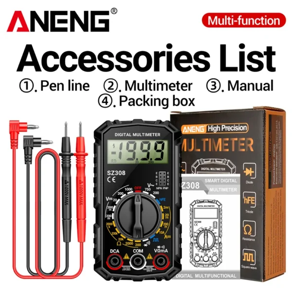 ANENG SZ308 Digital Multimeter   AC/DC Current Meter Voltage Resistance Meter Electrician LCD Backlight Ohm Square Wave Test - Image 7