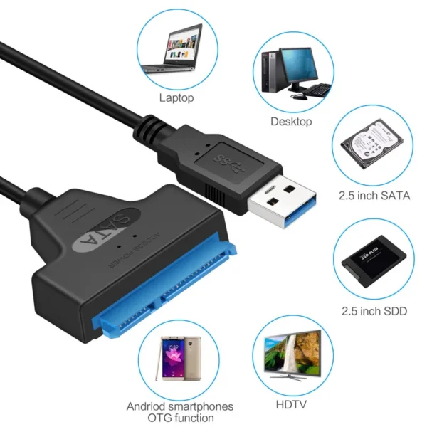 SATA to USB 3.0 / 2.0 Cable Up to 6 Gbps for 2.5 Inch External HDD SSD Hard Drive SATA 3 22 Pin Adapter USB 3.0 to Sata III Cord - Image 13